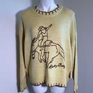 Cream Knit Sweater with Horse Design